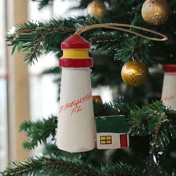 St Augustine FL Lighthouse Christmas Ornament Vintage Wooden Handpainted Coastal - Picture 13 of 13